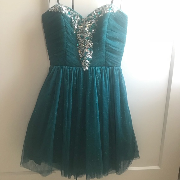 Strapless Sparkly Blue Homecoming Party Dress - Picture 2 of 6